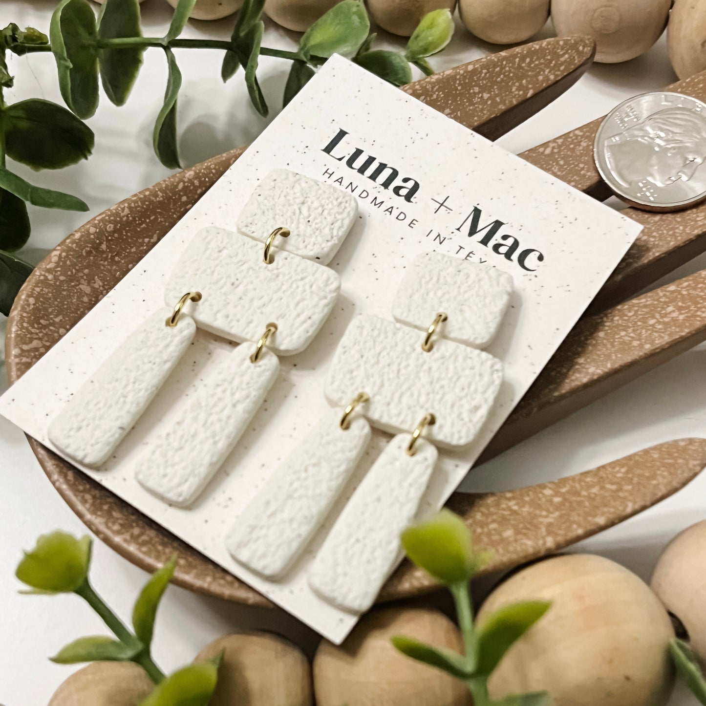 Art Deco Cascade Earring - Cream Texture