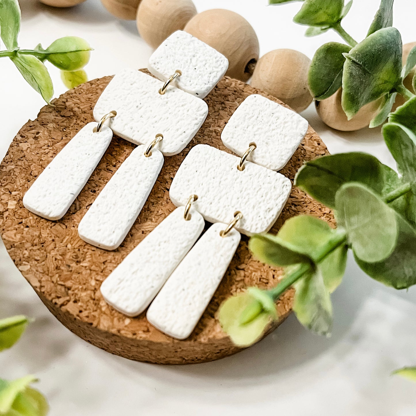 Art Deco Cascade Earring - Cream Texture