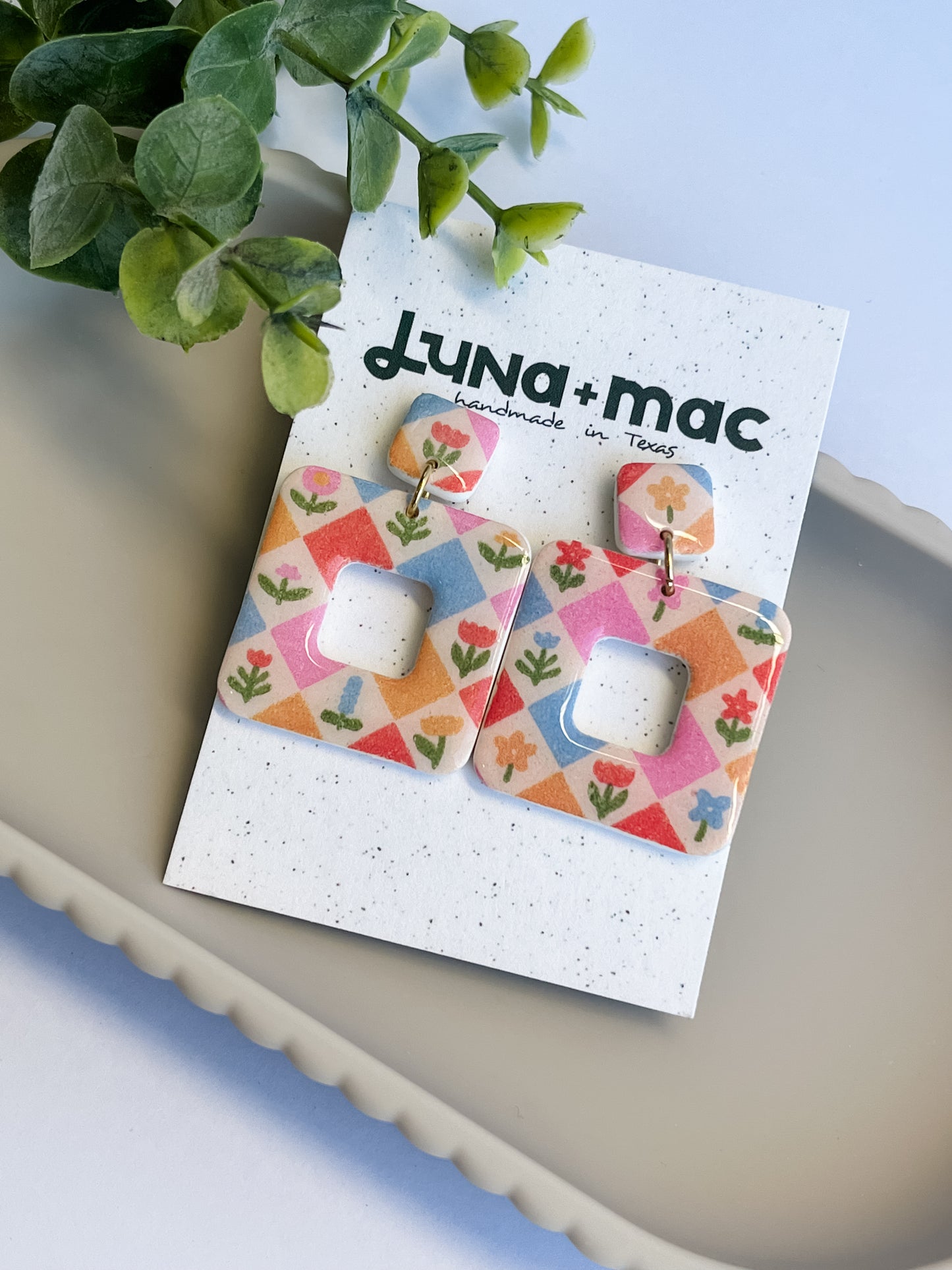 Modern Edge Earrings - Tiled Florals