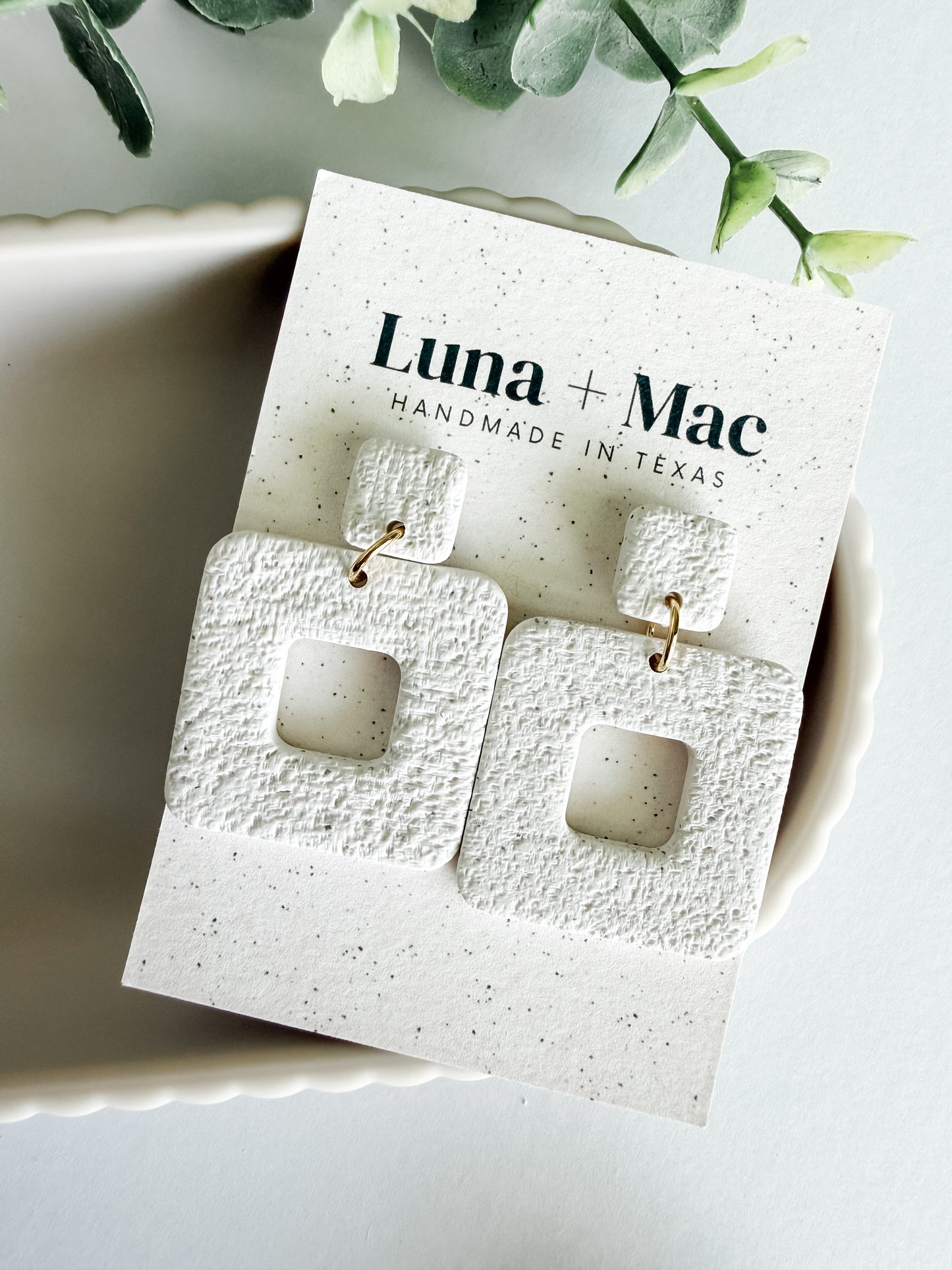 Sandstone Square Earrings - Cream Texture